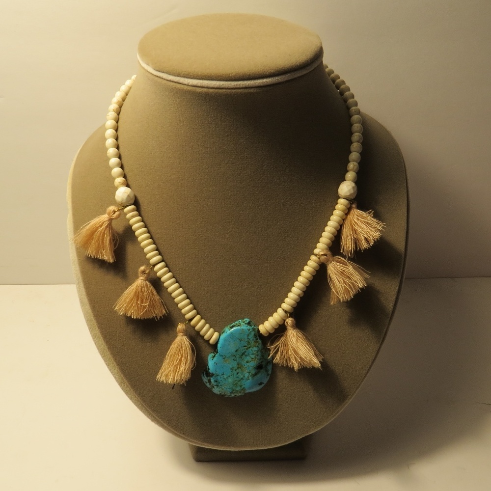 Pannee Turquoise Stone Bead Tassel Necklace